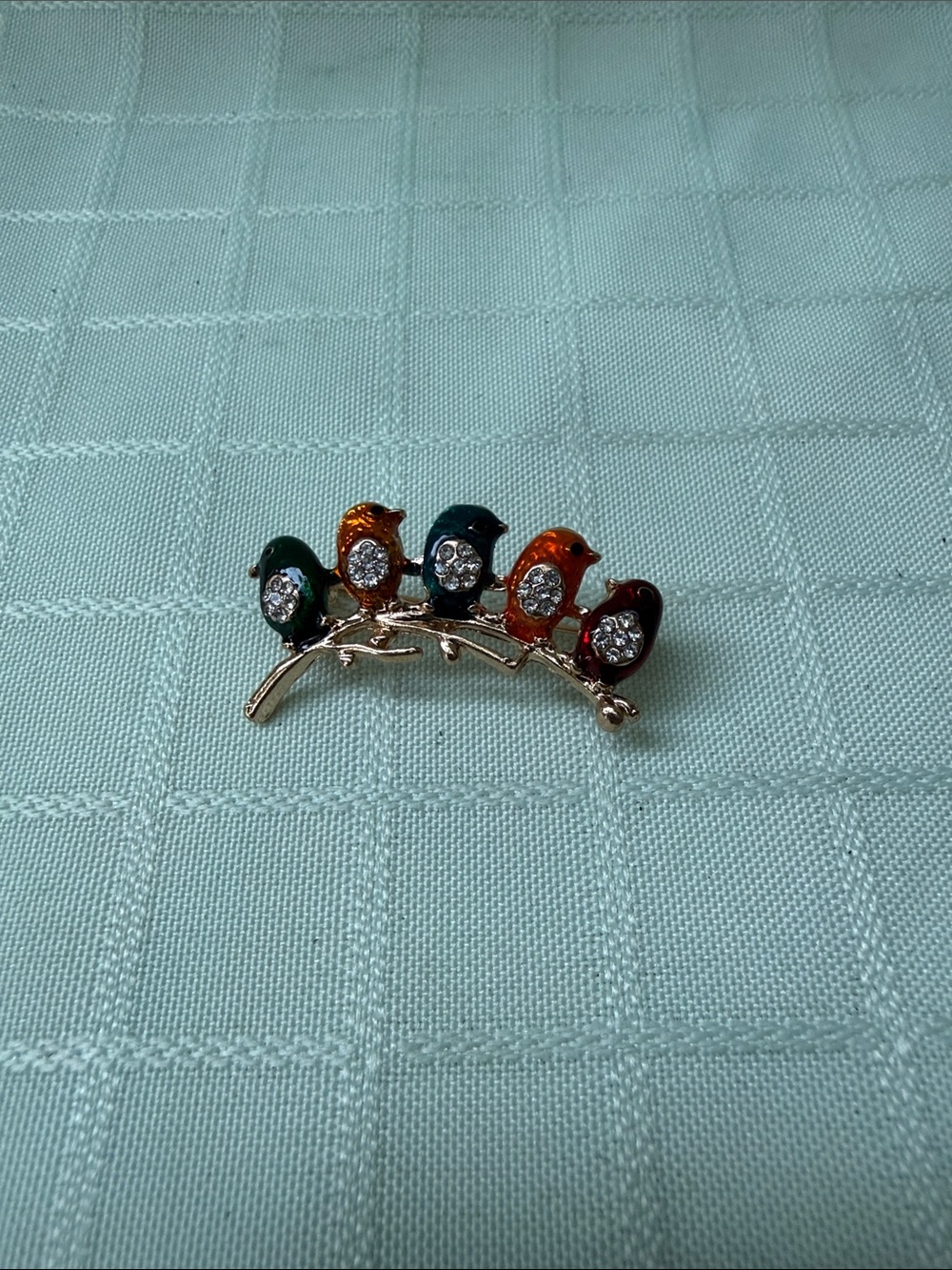 Vintage Gold-Tone Multicolor Enamel Crystal Bird Brooch - Colorful and Sparkly - Picture 3 of 7